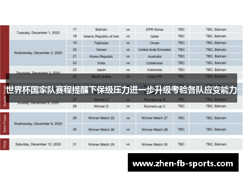 世界杯国家队赛程提醒下保级压力进一步升级考验各队应变能力 世界杯国家队赛程提醒下保级压力进一步升级考验各队应变能力